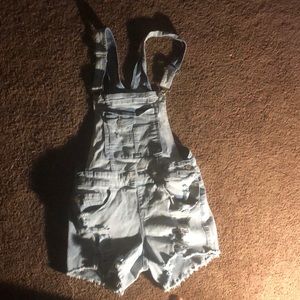 Light Blue Denim Ripped Overalls